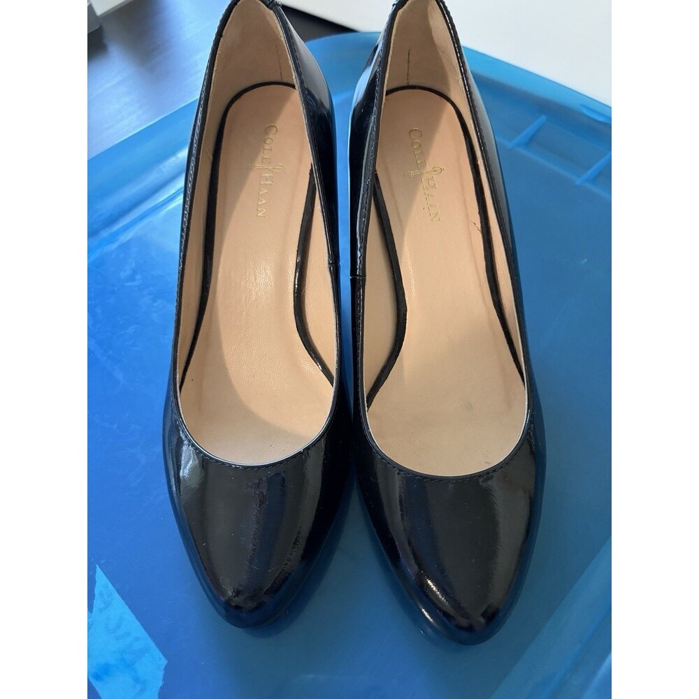 Cole Haan Black Patent Leather Pumps Almond Toe High Heels 5.5 Office Classic - Picture 2 of 6